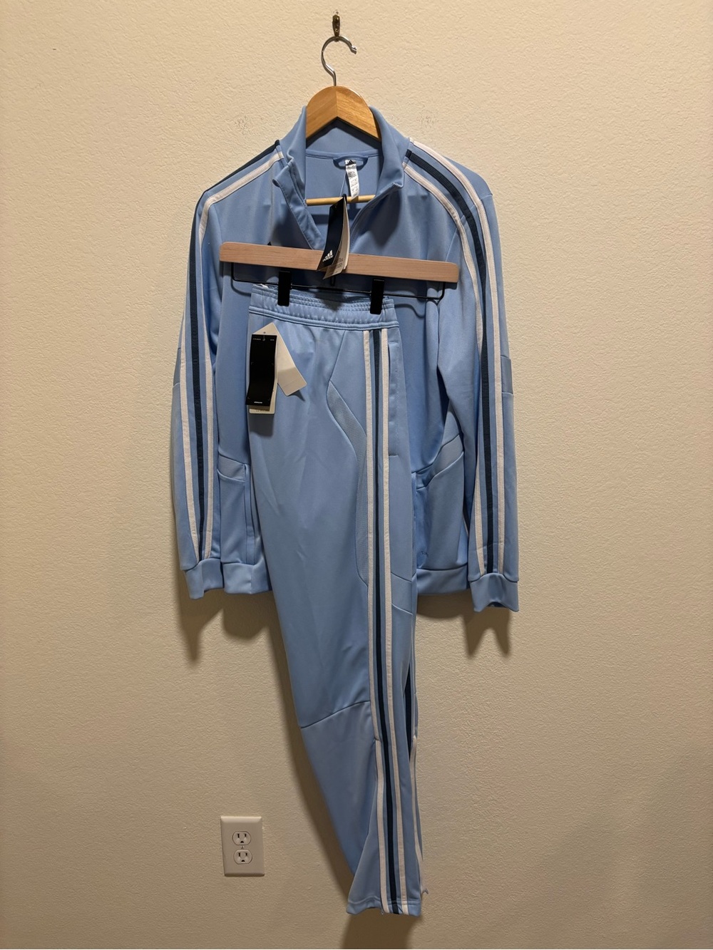 NWT Adidas Tiro 19 Glow Blue Track Jacket and Pants Set with White Stripe